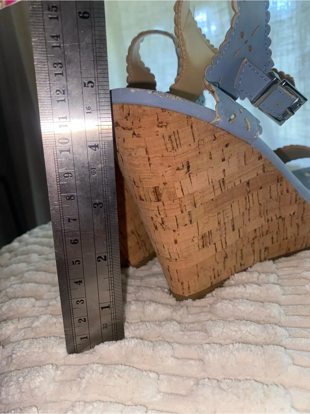 Jessica Simpson Jazziah Powder Blue Scalloped Laser Cut Cork Wedge Sandals